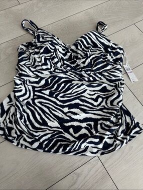 Navy  and White Zebra Print Swim Top